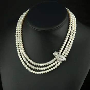 

Multistrand Natural Pearl Choker 100% Real Freshwater Small Pearl Necklace 3 Rows Necklace With 925 Silver Owl Women Jewelry