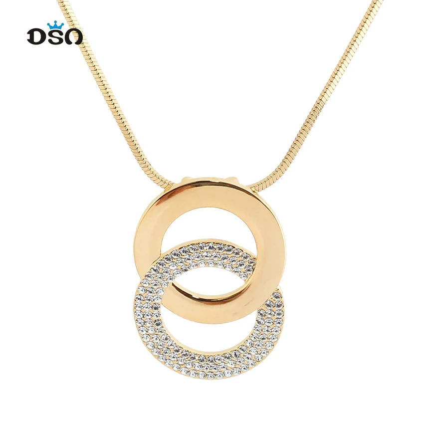 

Female Round Circle Pendant Necklace Sweater Simple Style Gold Silver Women Chain Necklace Cross Double Round Necklace AX0152