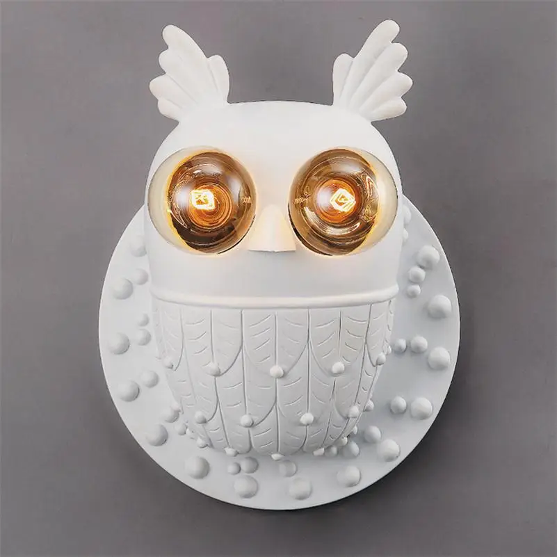 

Owl Creative Wall Lamp Arandela Luminaria Aplique de Pared E27 Wandlamp Bedroom Bathroom Light Sconce Resin Cartoon Wall Light