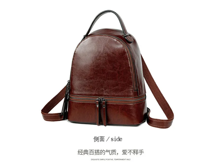 New Genuine Leather Rucksack Female Travel Knapsack High Quality Fashion Design School Daypack Women Oil Wax Cowhide Backpacks