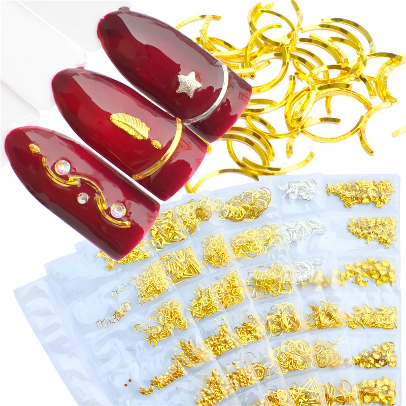 

6 Grid/Pack Mixed Nail Art Metal Frame Non Hot fix Rhinestones Decorations Nail Manicure