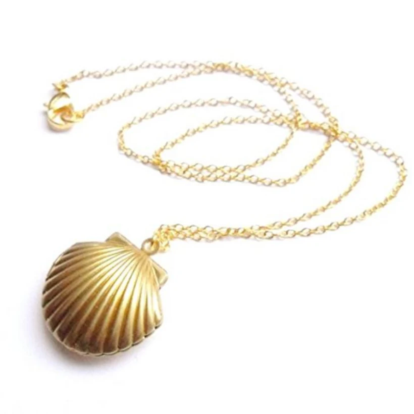 Creative Necklace Women Seashell Locket Pendant Locket Brass Sea Shell