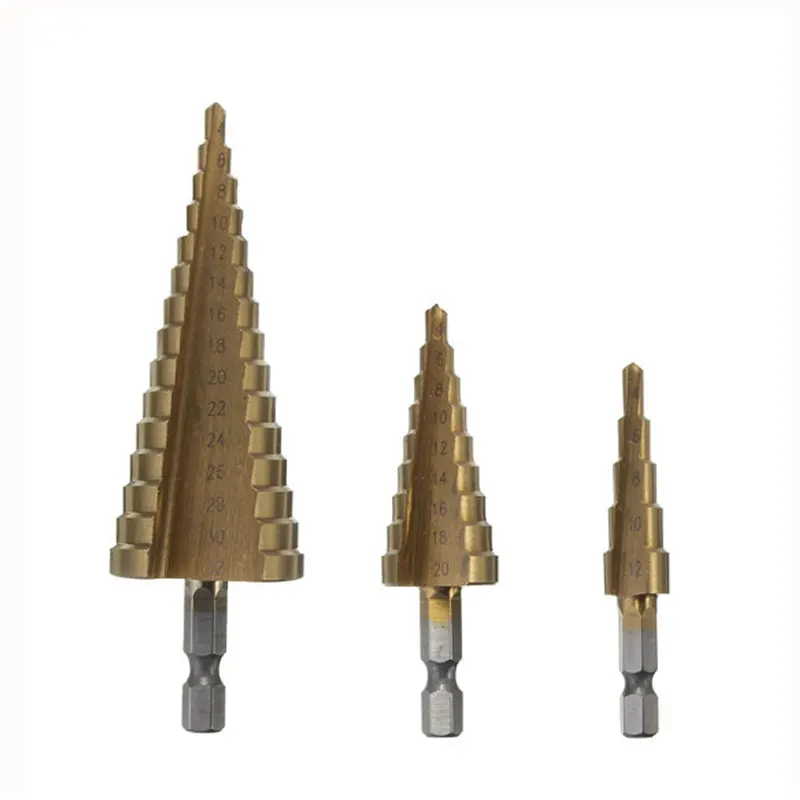 3Pcs Metric Spiral Flute Step HSS Steel 4241 Cone Titanium Coated Drill Bits Tool Set Hole Cutter 4-12/ 20/ 32mm + Pouch 3Pcs Metric Spiral Flute Step HSS Steel 4241 Cone Titanium Coated Drill Bits Tool Set Hole Cutter 4-12/ 20/ 32mm + Pouch