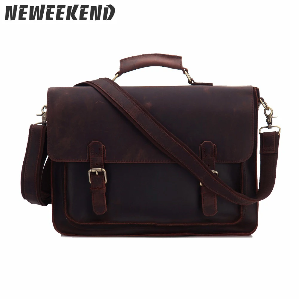 جلد طبيعي كريزي هورس الرجال حقيبة Crossbody مكتب الأعمال يد الرافعة حقيبة محفظة حقيبة كمبيوتر محمول ل رجل MS3001