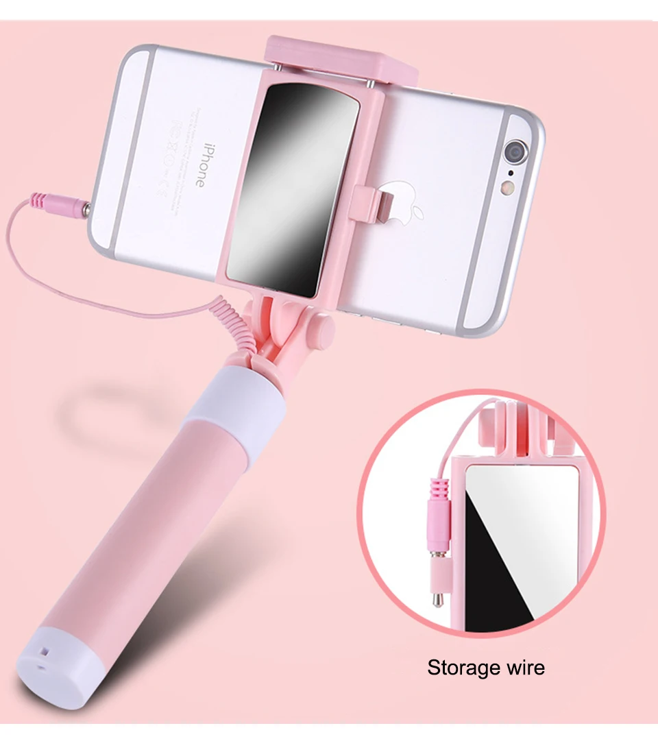 4 Color Mini Extendable Handheld Selfie Stick Stainless Steel Folding Wire Control Android Phone Handheld selfie sticks (9)