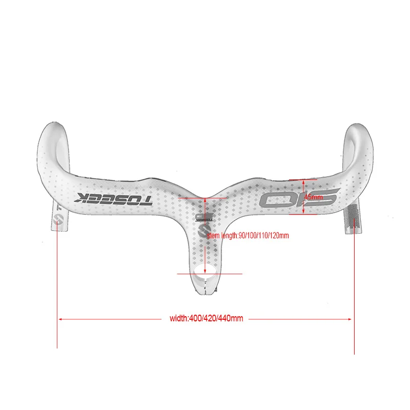 TOSEEK матовая/глянцевая труба из углеродистого волокна 3 K углеродный руль шоссейный велосипед велосипедный руль со штоком серебро 400/420/440x90/100/110/120 мм Вес 380 г