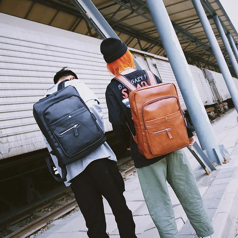 

Litthing Men Women New Leather Backpack Unisex Large Capacity Shoulder Bag Student School Bookbag Laptop Satchel Travel Bag