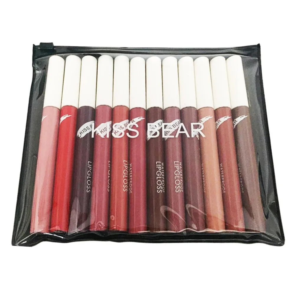 

12 Colors/Set Lipstick Matte Lip Gloss Waterproof Cosmetic Kits Long-lasting Not Easy Fade Makeup Tool Beauty Liquid Lipstick