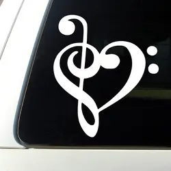 Сердце Музыка Примечание бампер стикер автомобильное стекло Премиум Качества Белая высечка виниловая наклейка 5 ''белый