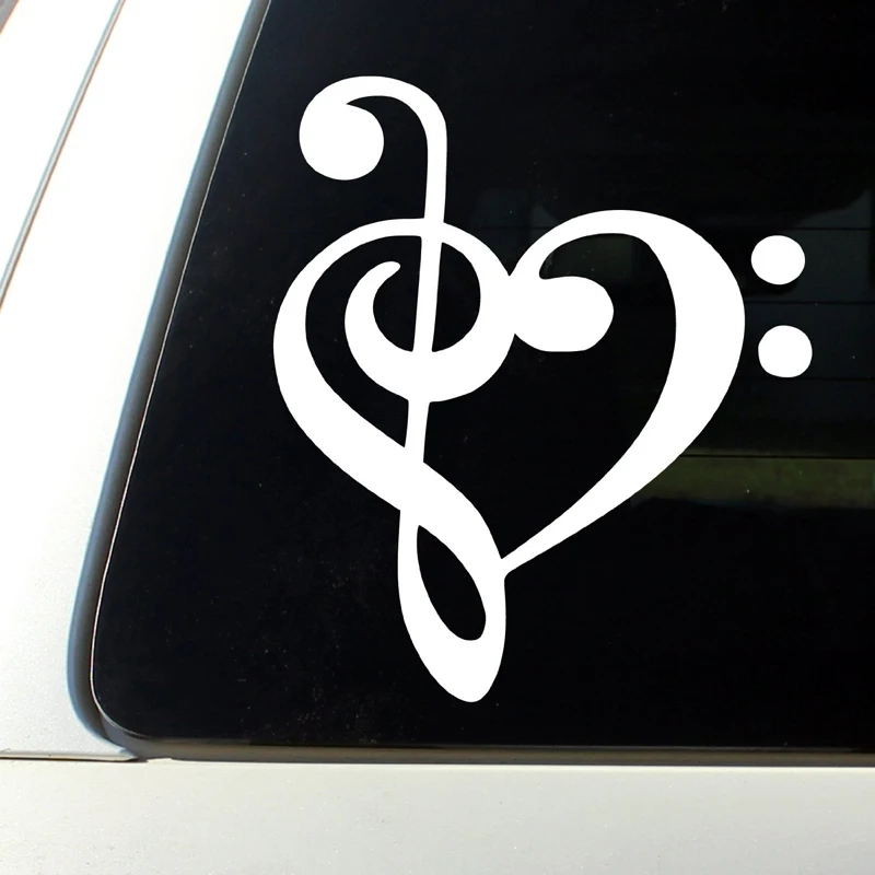

Heart Music Note Bumper Sticker Decal Car window Premium Quality White die cut vinyl decal 5'' White