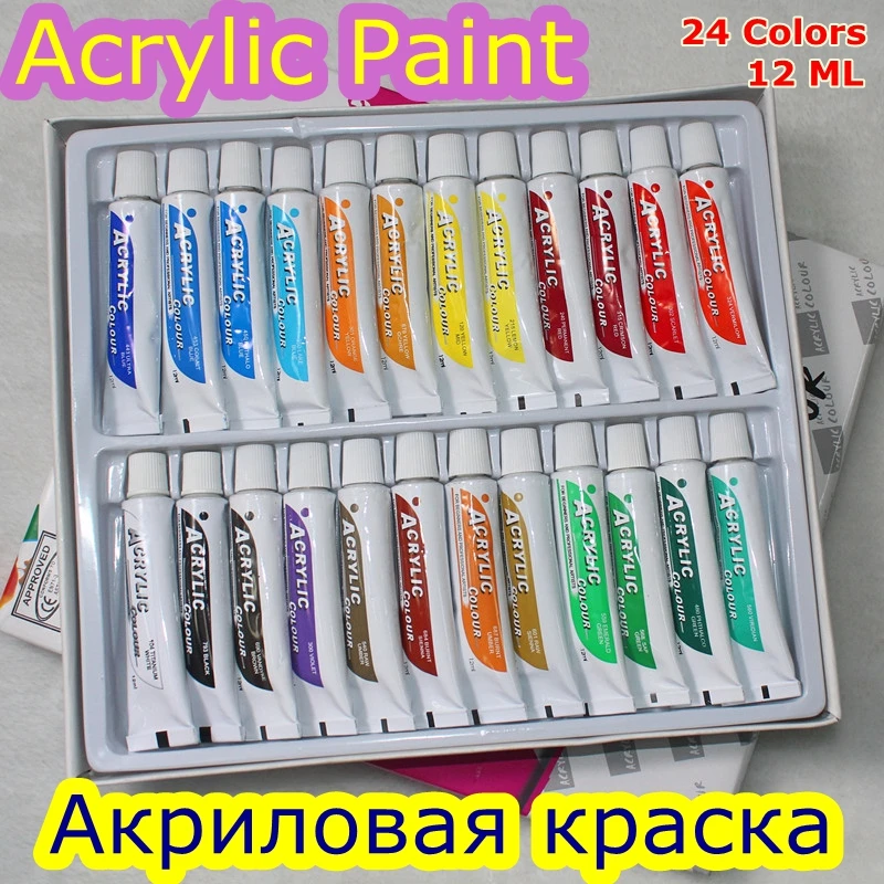 24 Colors 12ML Tube Acrylic Paint Set Color Nail Glass Art Painting