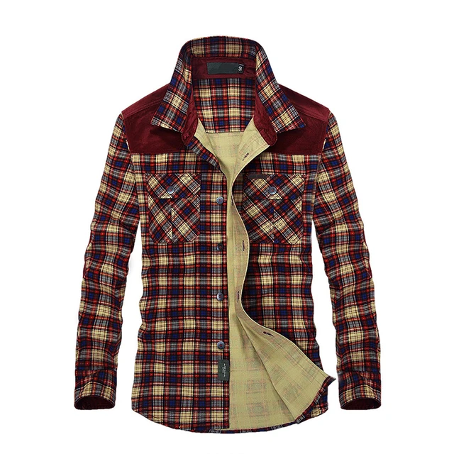 Men Shirt Cotton Plaid Long sleeved Shirt Men's Casual Flannel Youth ...
