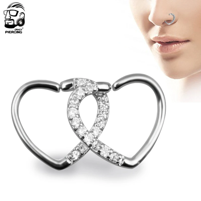 1 Pair Fashion Crystal Style Surgical steel Nose Rings Clip On Nose