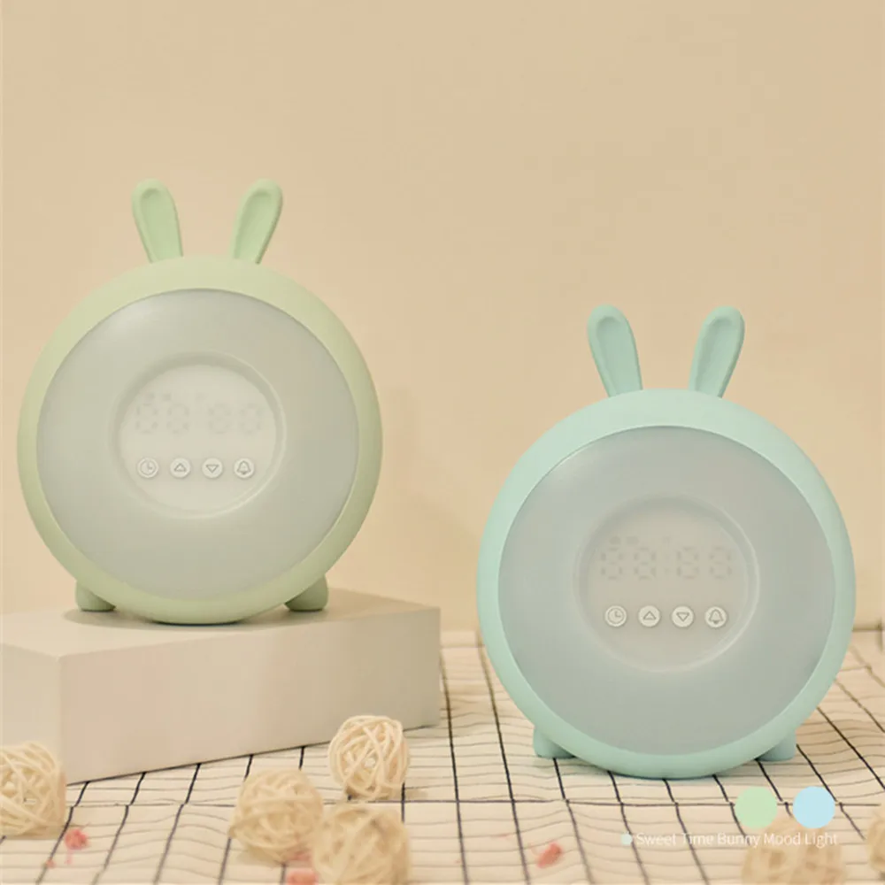 Bunny Alarm Clock with Touch Sensor Colorful LED Night Light Sunrise Sunset Modes Stepless Dimming Rabbit Bedroom Bedside Lamp (15)