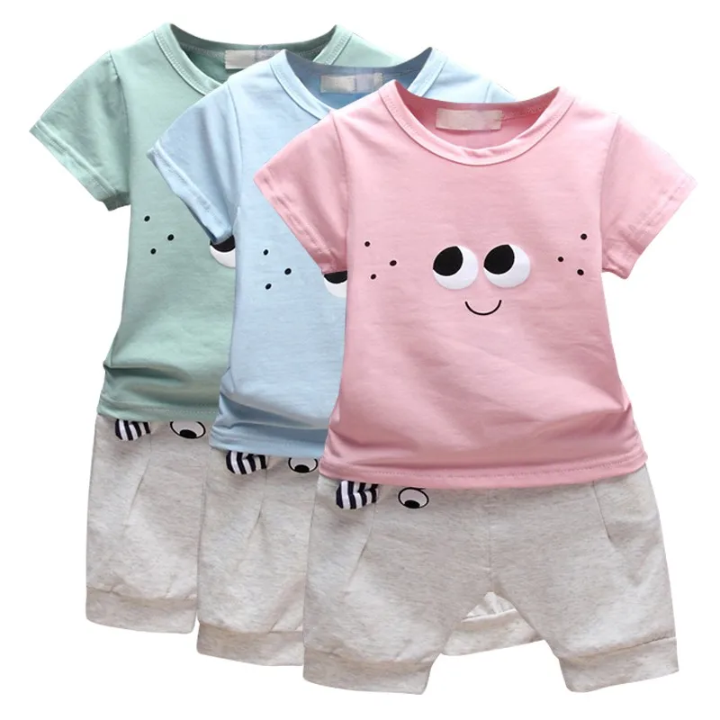 

Comfortable Unisex Kids Girls Sets Boys Children Fashion Casual New Hot Cartoon Cotton Summer Short Pullover O-Neck Sets