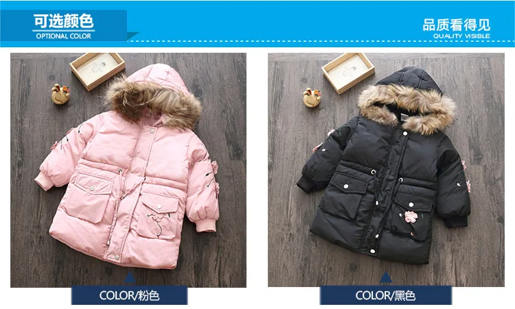 Пальто для маленьких девочек Зимний пуховик средней длины с капюшоном и цветочным принтом из искусственного меха для девочек-подростков 3-10, 11, 12 лет