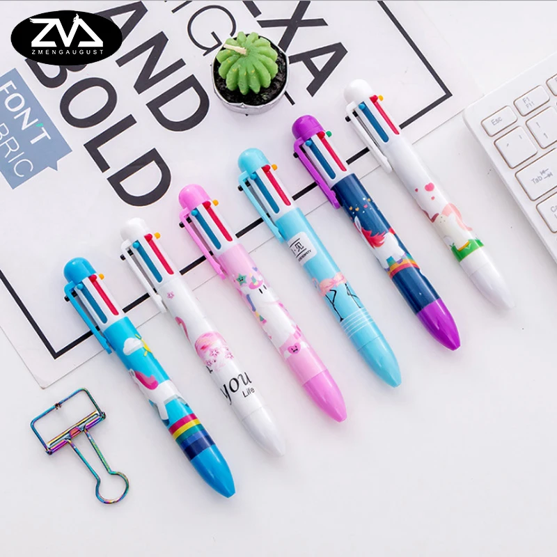 

1X Creative Cartoon Unicorn Flamingo 6 Color Ballpoint Pen children's gift kawaii School stationery supplies Writing pen