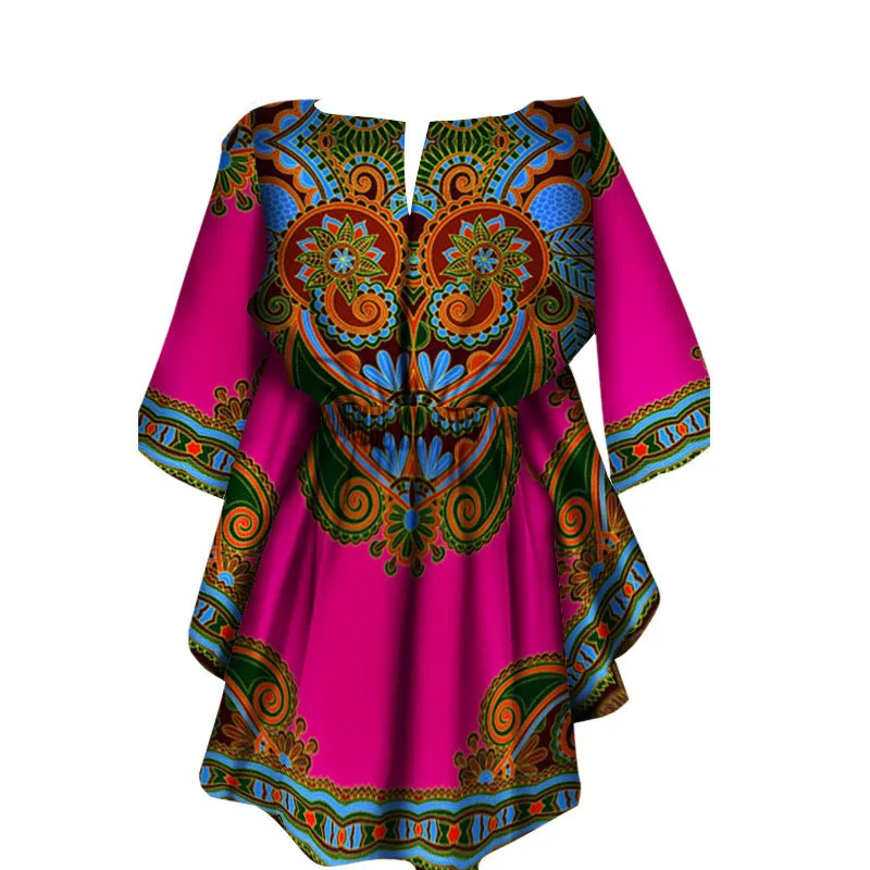 Мода, восковые тканевые Дашики, платье с принтом, африканские женщины, 1/2 рукава, разрез на шее, Cinchered хлопковый топ для леди, 4XL 5XL, большие размеры - Цвет: Style 5