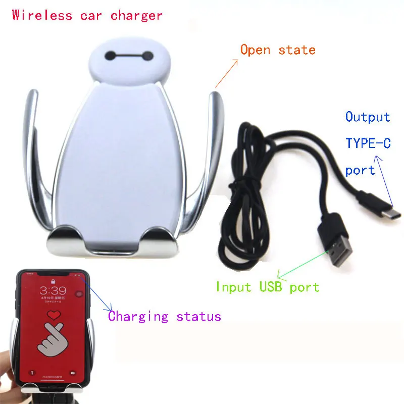 

Automatic clamping Qi car wireless charger for iPhone X XS Max Samsung smart infrared sensor 36 rotating wireless charger