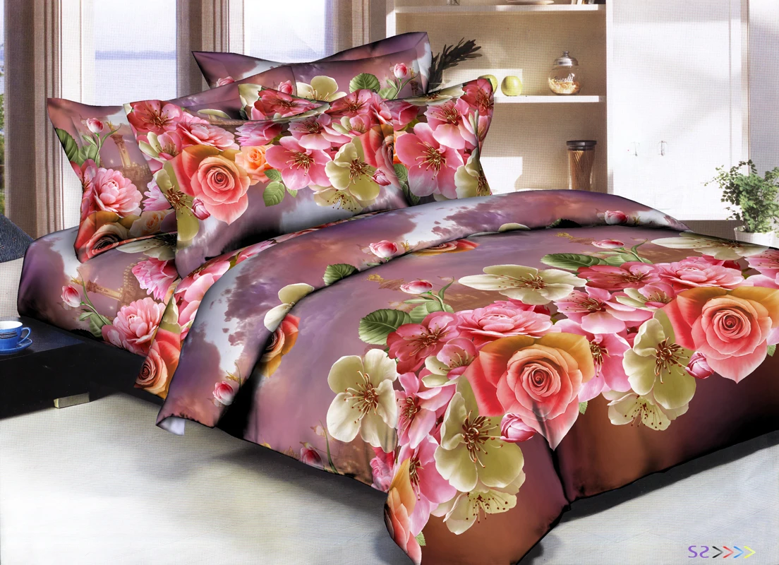 Лидер продаж 3D набор постельного белья с Три-дэ принтом; цветочный узор; Стёганое одеяло, покрывало на кровать, простынь, наволочка чехол 4 шт - Цвет: blooming Beauty