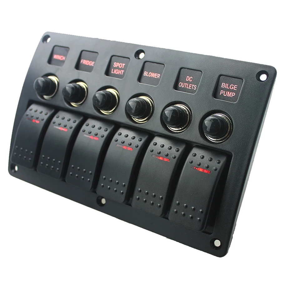 12V 24V 6P ВКЛ ВЫКЛ Морская Лодка Рок переключатель панель RV Yacht красные светодиодные