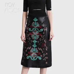 Boho черного цвета, с цветочной вышивкой пояса из натуральной кожи юбки для женщин для трапециевидной формы длинная юбка faldas jupe Saia etek 100% юбка