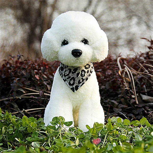 Life like teddy poodle dogs plush toys 30cm - Leopard Triangular Scarf White