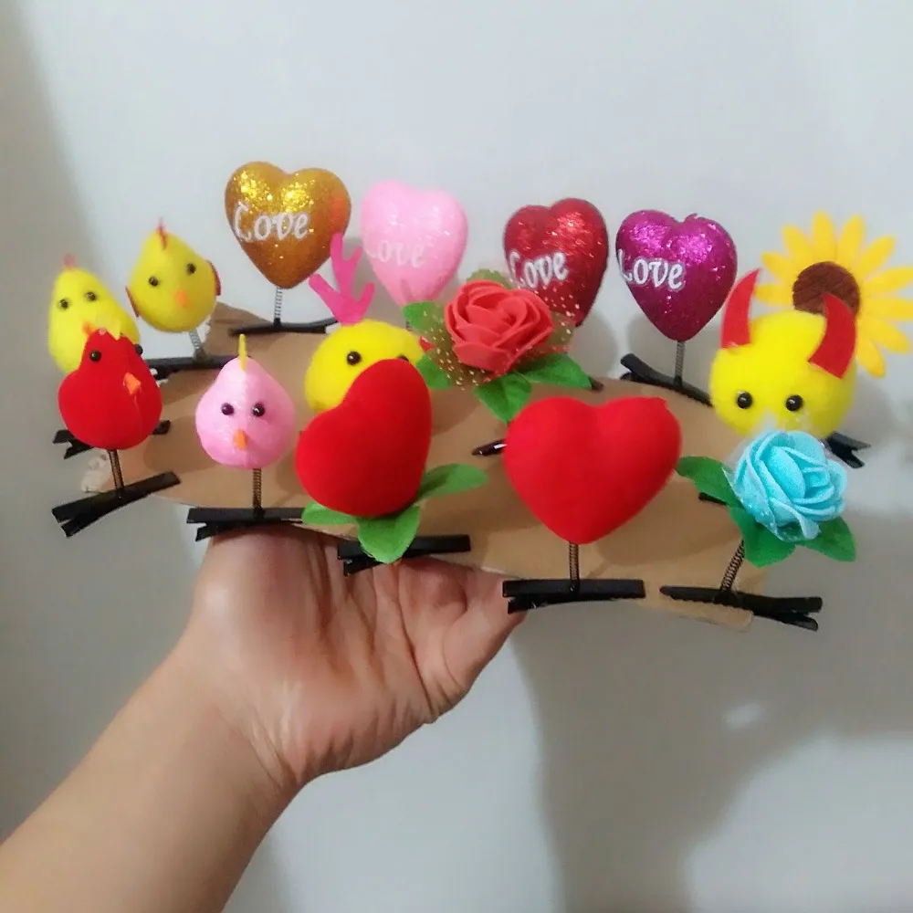 Cute Fashion hair accessories hairpin Toy Flowers Chicks Heart  Butterfly shape elastic hairpin to Princess Baby girl birthday, children's day love gift (2)