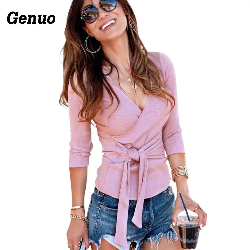 Women Bandage Knitted Sweaters Pullover Genuo Knitwear Fashion Tops Blouse Long Sleeve V Neck Sweater Autumn Clothes Women Bandage Knitted Sweaters Pullover Genuo Knitwear Fashion Tops Blouse Long Sleeve V Neck Sweater Autumn Clothes