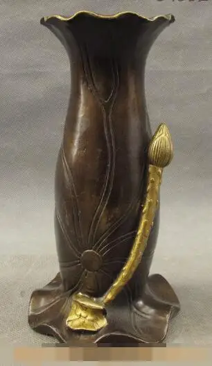 

S01389 Chinese Bronze Folk Art Auspicious Lotus Flower Leaf Shape Statue Vases Pot (B0413)