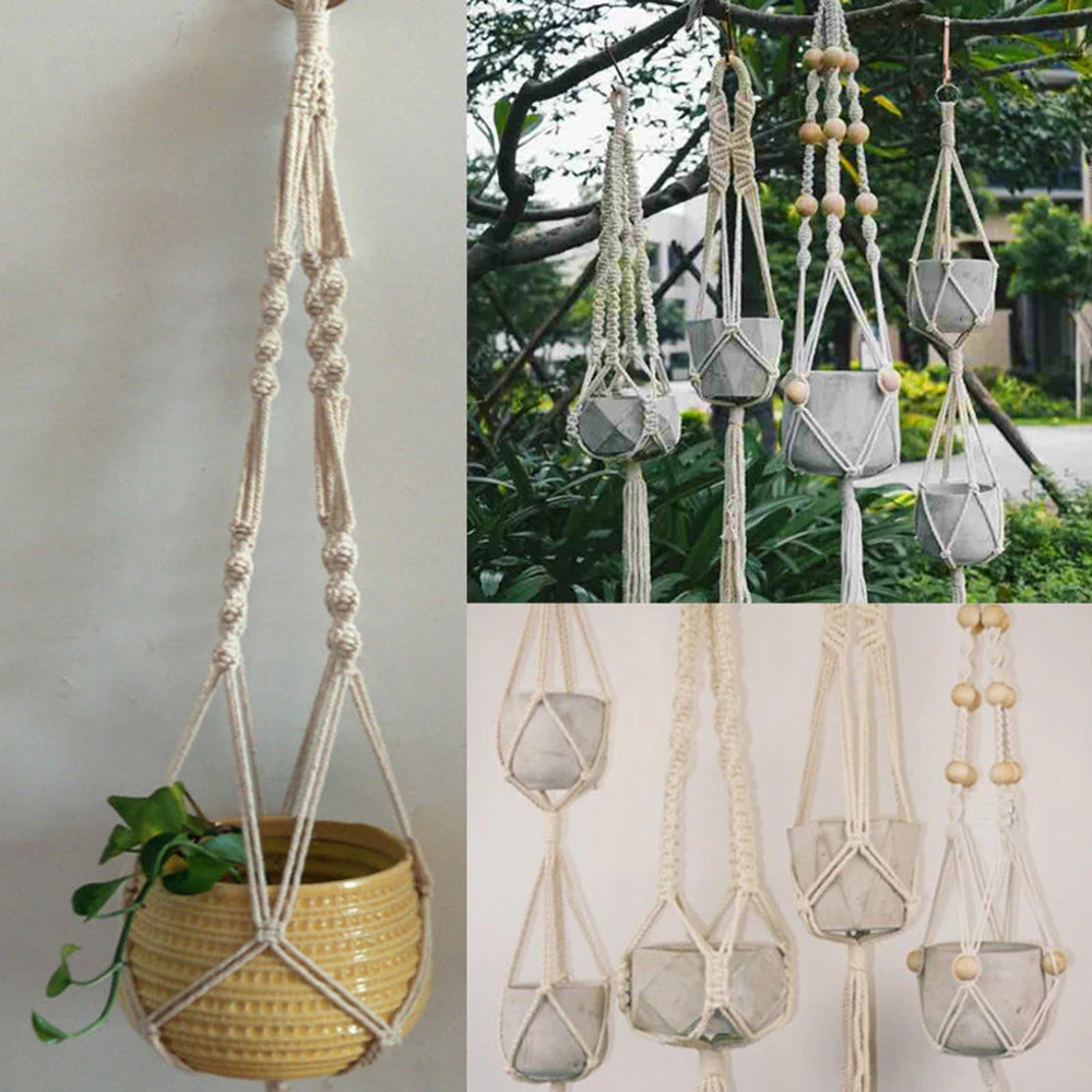 

Retro Macrame Plant Hanger Basket Flowerpot Plant Holder Lace Hanging Vintage Knotted Lifting Rope Garden Home Garden Decoration