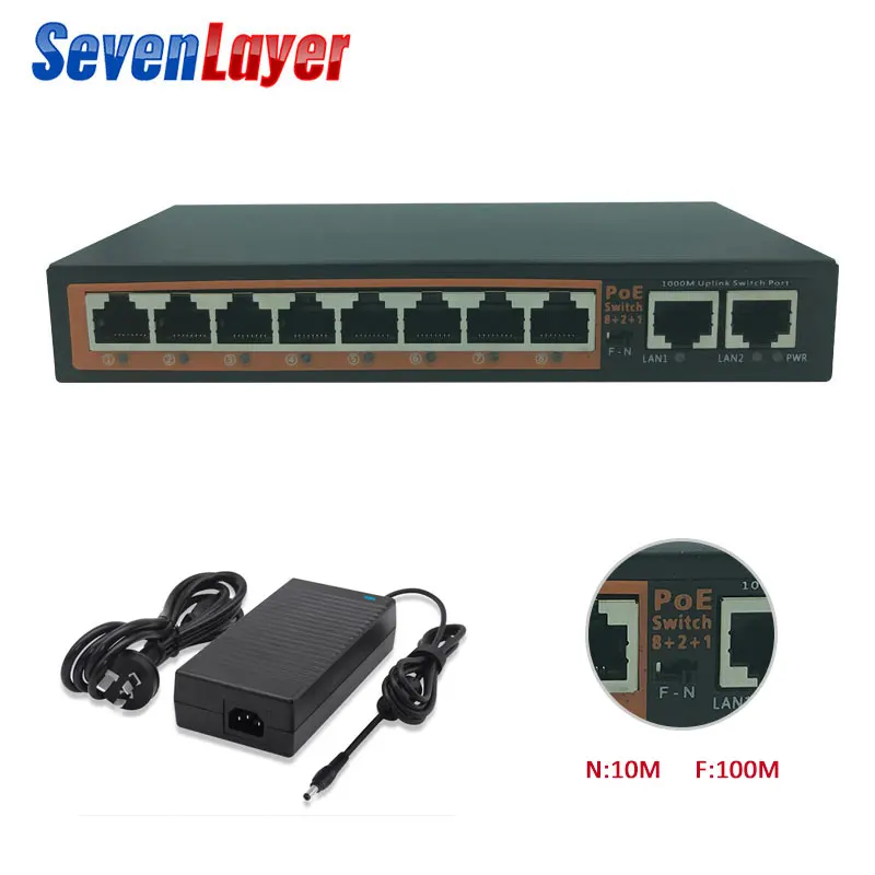 8 Порты RJ45 gigabit Ethernet-коммутатор питания через Ethernet 2 Uplink Fast Ethernet PoE коммутатор эфирной сети с медиумом 10* RJ45 10/100/1000 м