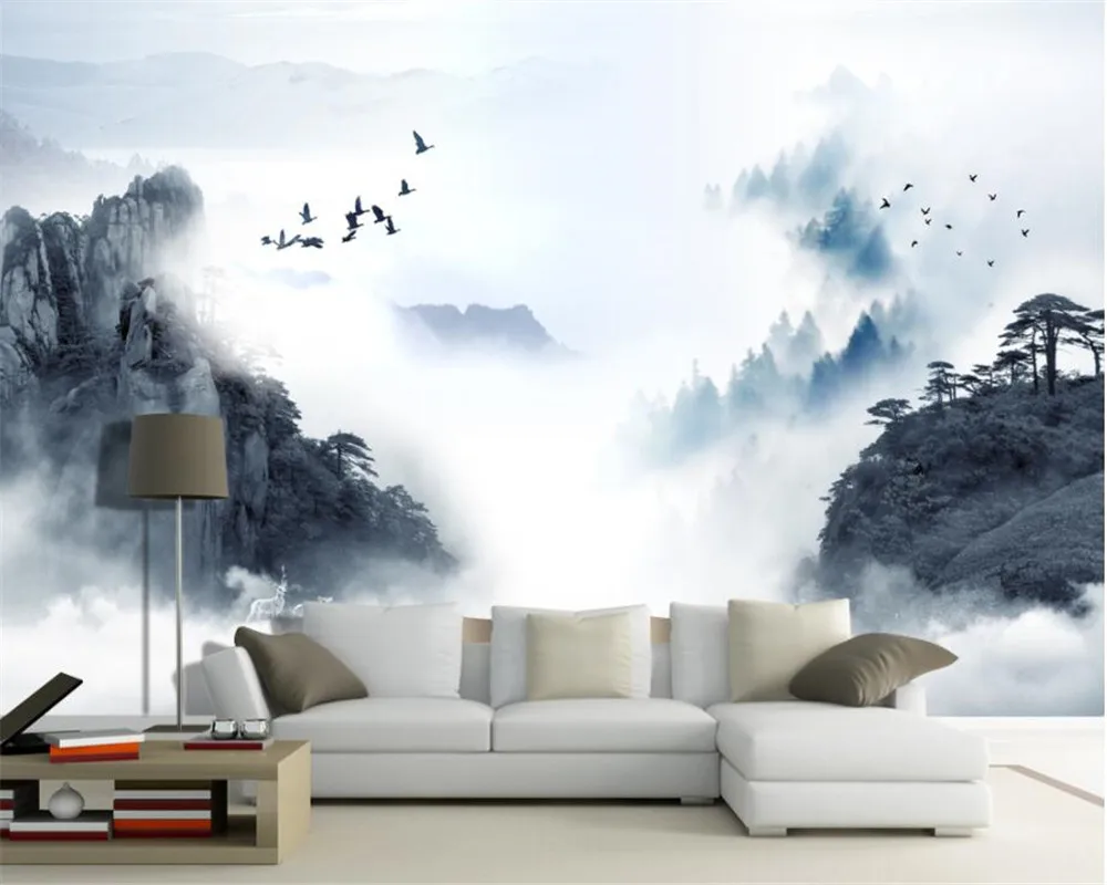 Beibehang современные украшения дома 3D фото обои китайские чернила пейзаж дым фон настенная живопись обои Гостиная