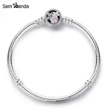 Оригинальные подвески из стерлингового серебра 925 пробы с цепочкой в виде змеи, очаровательные цветы, эмалированные хрустальные браслеты с застежкой и браслеты, Женские Ювелирные изделия DIY