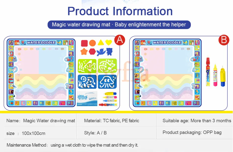 100*100 см магический водный коврик для рисования с водной ручкой рисование каракули доска живопись развивающие игрушки для детей дети ремесло>