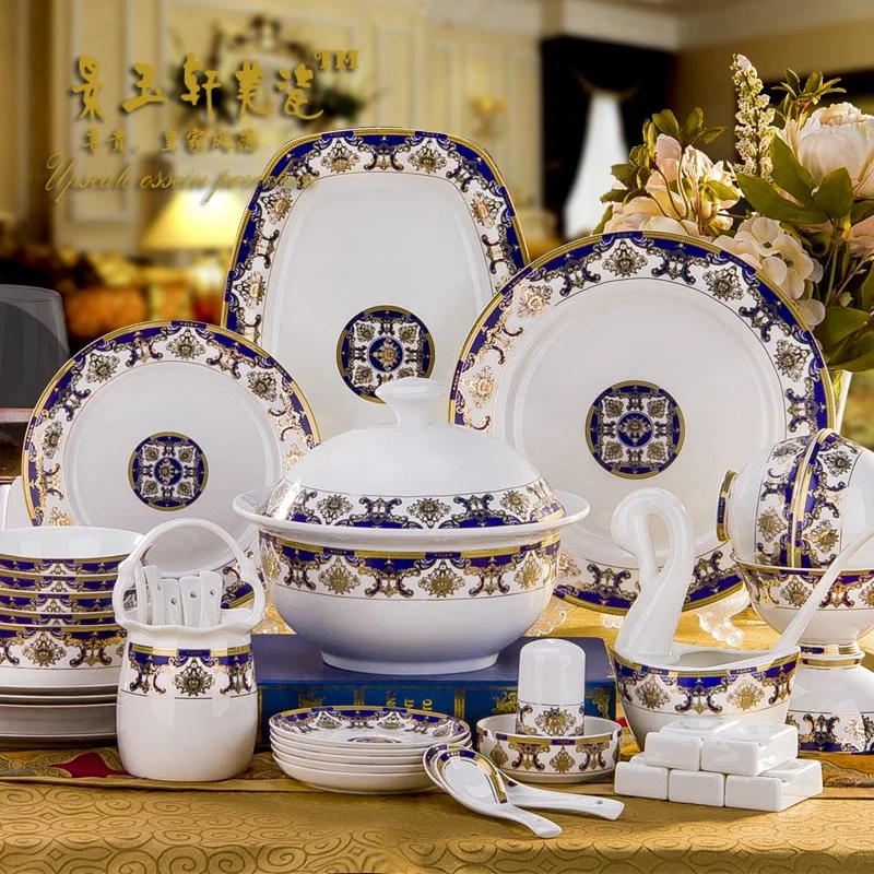 

60 PIECES Guci Dishes in Jingdezhen set ceramic bowl creative household high-end European bone china tableware set home