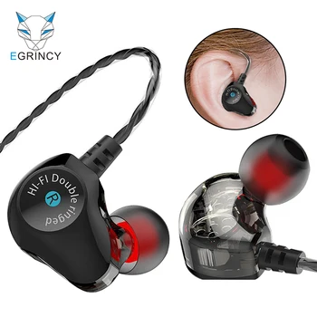 

EGRINCY Dual Driver Earphones HIFI Monitor Super Bass Headphones Sport Running Headset With Mic fone de ouvido For iPhone Xiaomi