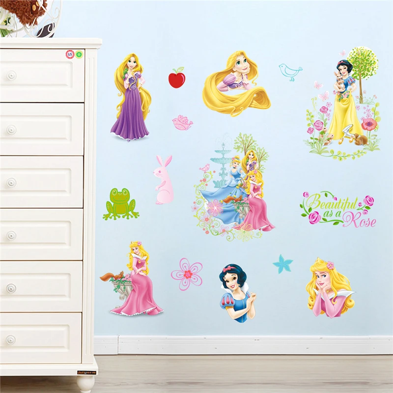Cartoon Disney Snow White RapunzelAurora Princess Wall Stickers For Girl's Room Decoration DIY Kids Wall Decals PVC Art Posters Cartoon Disney Snow White RapunzelAurora Princess Wall Stickers For Girl's Room Decoration DIY Kids Wall Decals PVC Art Posters