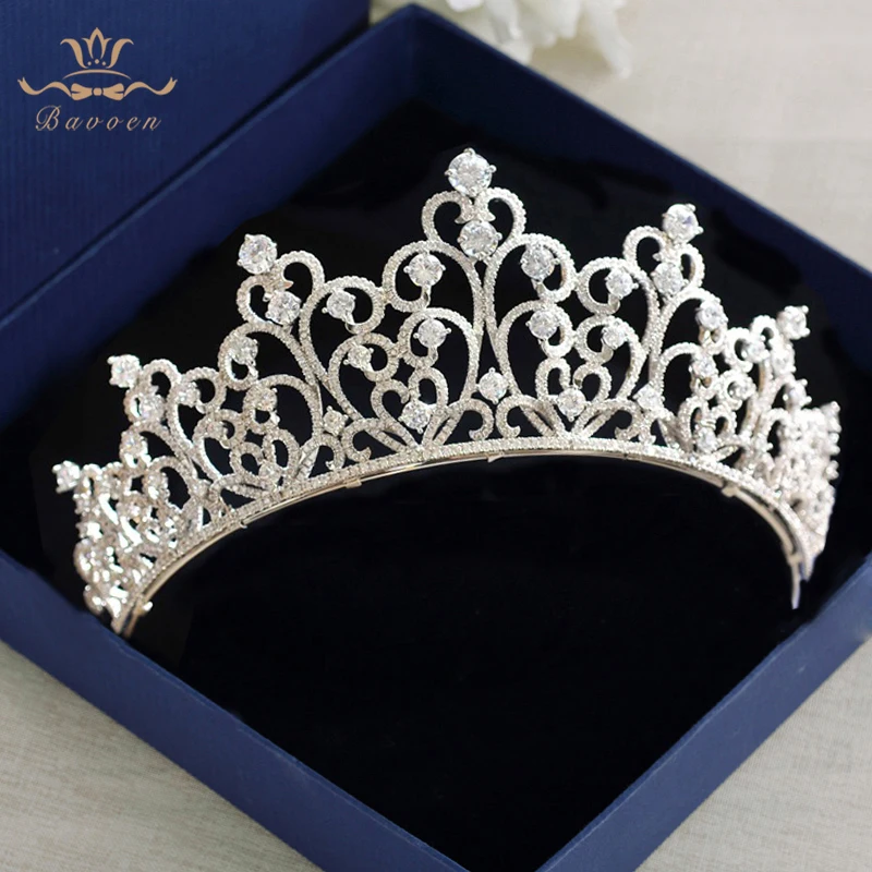 

Bavoen Top Quality European Brides Crown Zircon Stars Tiara Crystal Headpieces Evening Hair Accessories