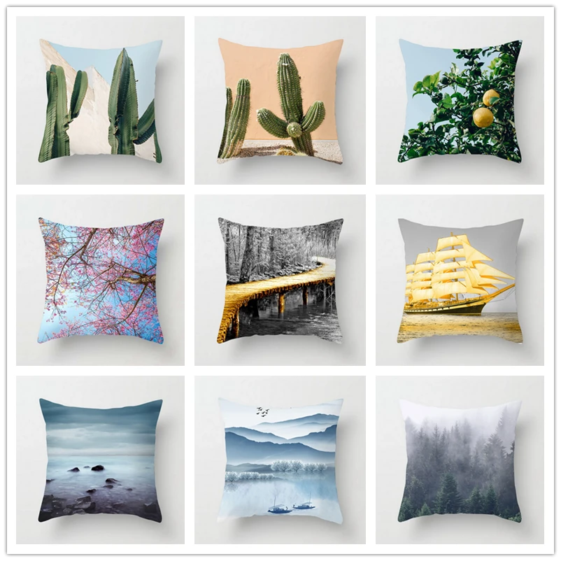 

Plants Scenery Printed Cushion Covers 45*45cm Polyester Throw Pillow Covers for Sofa Bedroom Home Decorative
