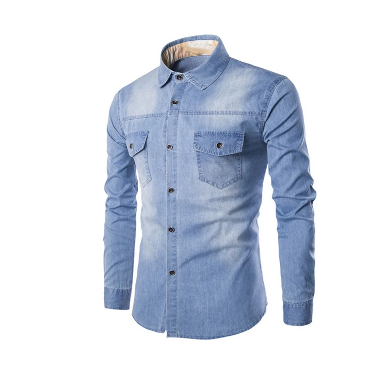 

2018 Fashion Men Jeans Shirt Cotton Slim Fit Casual Denim Long Sleeve Solid Shirts Tops Plus Size 5XL 6XL AIC88