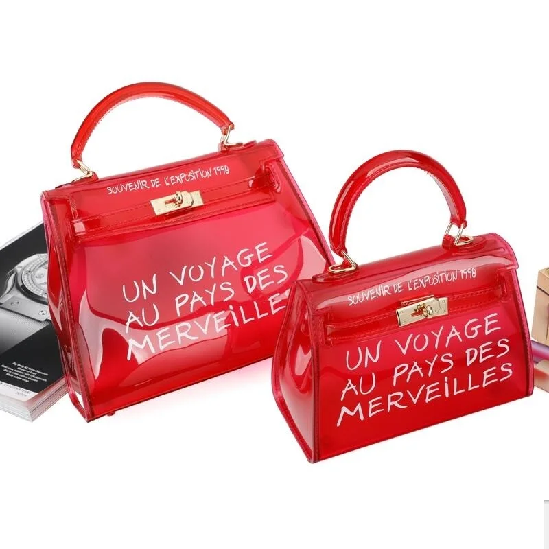 PVC حقائب كتف المرأة لون الحلوى النساء واضحة شفافة أكياس هلام محفظة بلون حقائب Sac فام Crossbody حقيبة