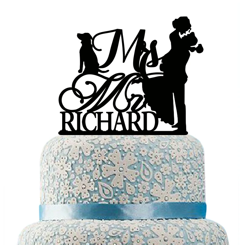 

Wedding Cake Topper Bride and Groom Silhouette Personalized Mr and Mrs Wedding Cake Topper with Dog,Anniversary Wedding Decor