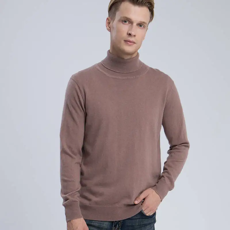 Чистый кашемир вязаный свитер для мужчин Высокое качество Водолазка джемперы горячая Распродажа 6 цветов мужские свитера стандартная одежда мужские топы - Цвет: camel