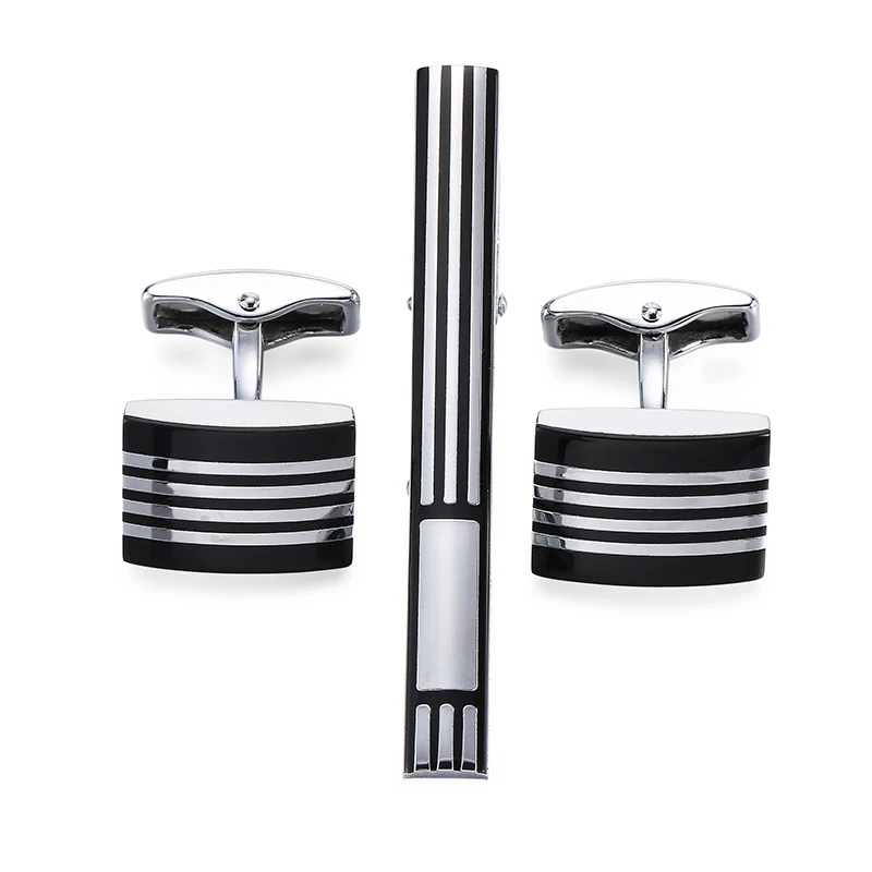 

Simple black Stripe Bussiness Tie Clip Cufflinks For Mens Set Cufflinks High Quality Tie Pin Cuff Links Set Men Jewelry Gifts