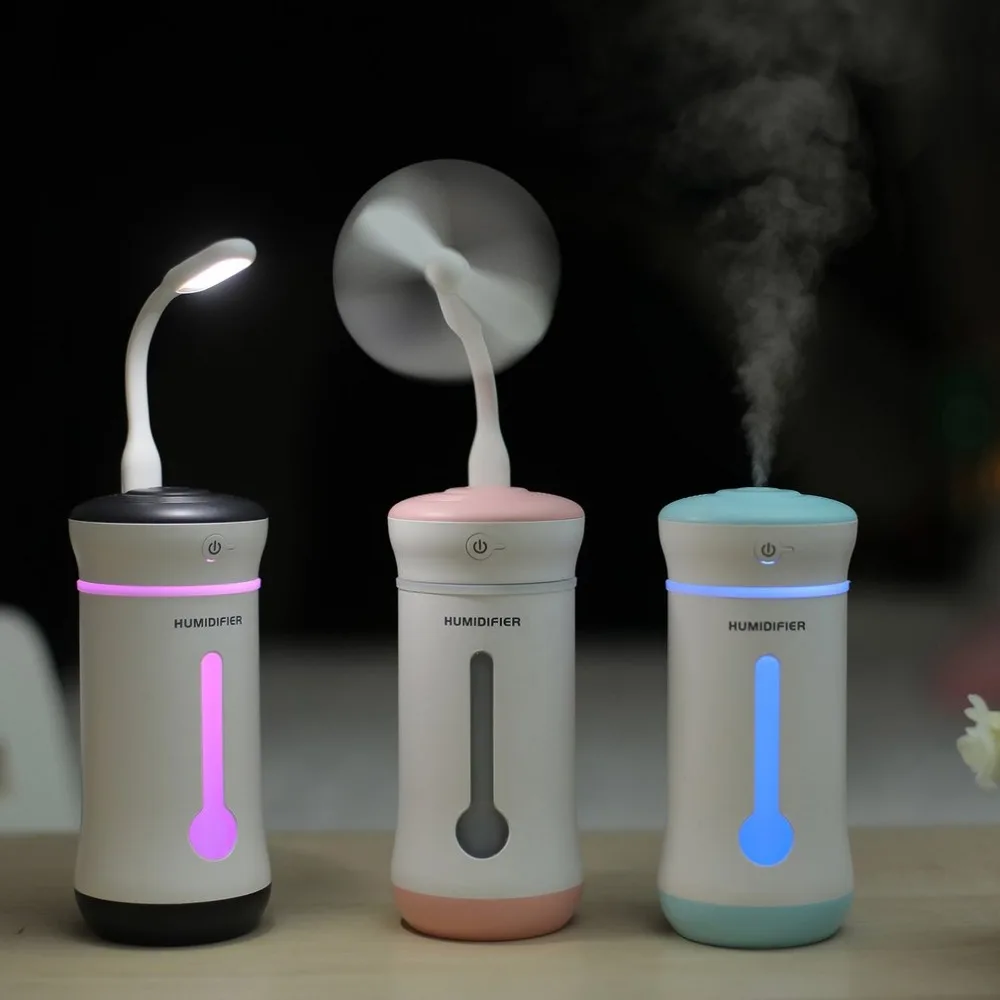 

3 In 1 Multifunctional USB 300ML Air Humidifier Home Office Car Air Humidifier With Night Light & Cooling Fan Best Gift