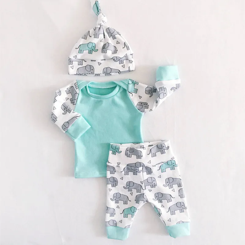 Новые хлопковые комплекты одежды для новорожденных высококачественные костюмы для маленьких мальчиков и девочек шапки для маленьких девочек+ футболка+ штаны, 3 предмета