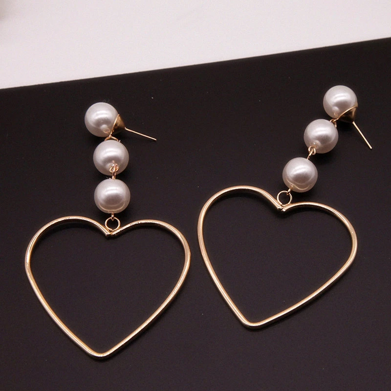 

E0473 Korea Style Big Love Heart Drop Dangle Earrings Fashion Imitation Pearl Earrings For Women Girls Statement Ear Jewelry
