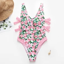 Peachtan сексуальный цельный купальник с цветами бикини с узлом пуш-ап женский купальник-монокини винтажный комбинезон Пляжная одежда