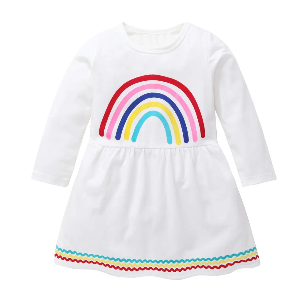 

MUQGEW Baby Dress Kids Girls clothes Long Sleeve Toddler Princess Party Rainbow Print Tutu Dress girl costume dresses vestido